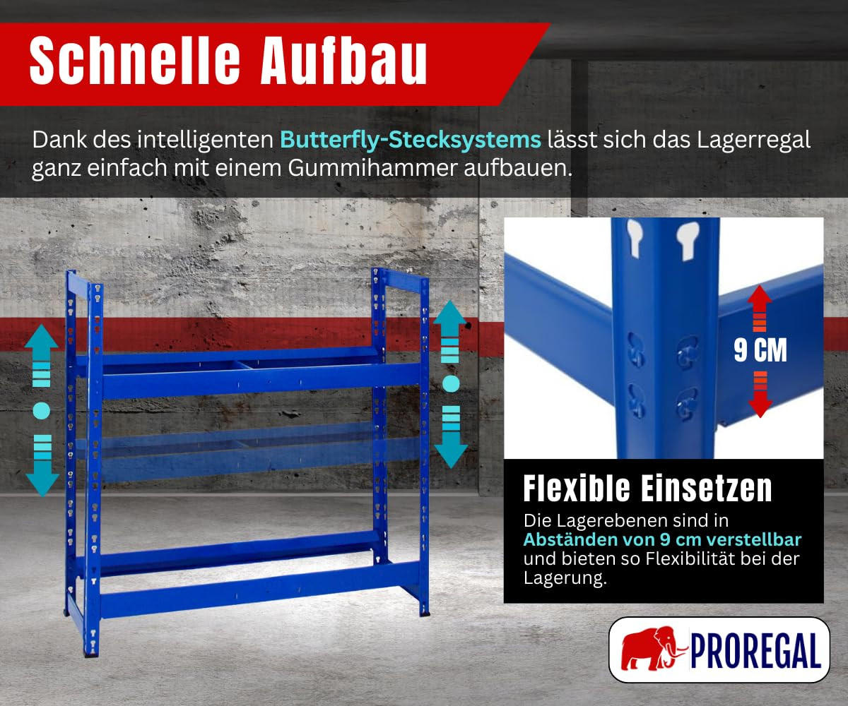 REIFENREGAL Tiger 100x110x35 cm 150 kg Fachlast bis zu 8 Reifen auf 2 Ebenen Blau - Blau, Metall (110/100/35cm) - PROREGAL