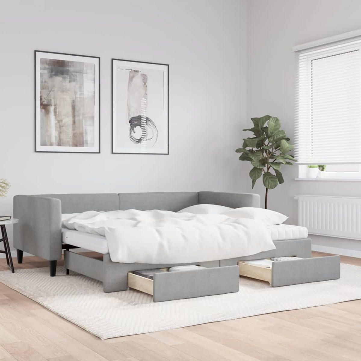TAGESBETT Ausziehbar Mit Schubladen Hellgrau 90/200 Cm Stoff - Grau, Textil (90/200cm) - vidaXL
