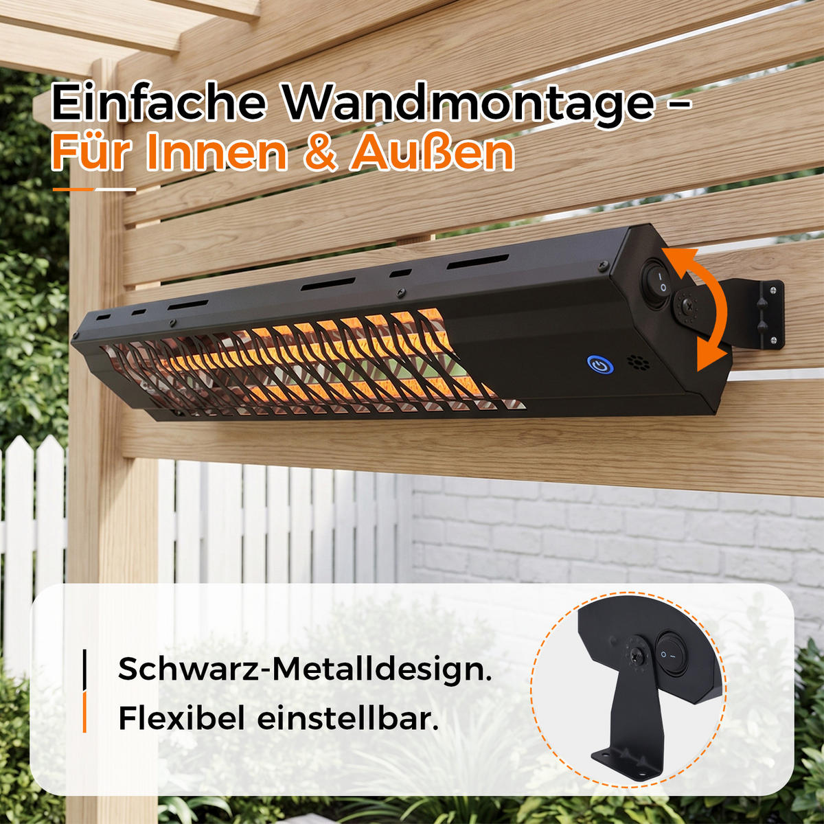 INFRAROTHEIZUNG Quorlen 65/13.1/6 cm - Schwarz, Metall (13.1/6/65cm) - ZMH