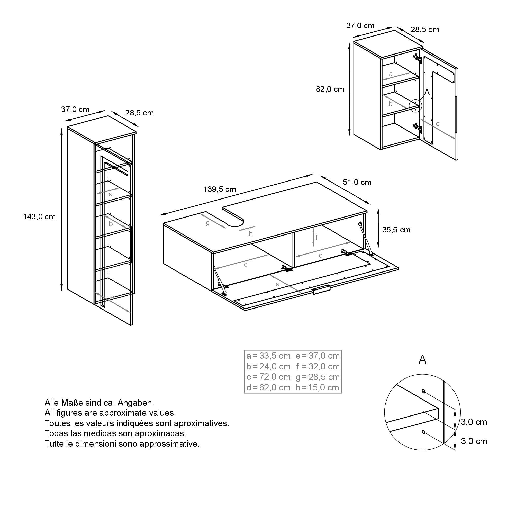 Thumbnail - Vladon Badmöbelset, Eiche, Holzwerkstoff, 210x185x51 cm, Badezimmer, Badmöbelsets & Badmöbelserien, Badmöbel-Sets