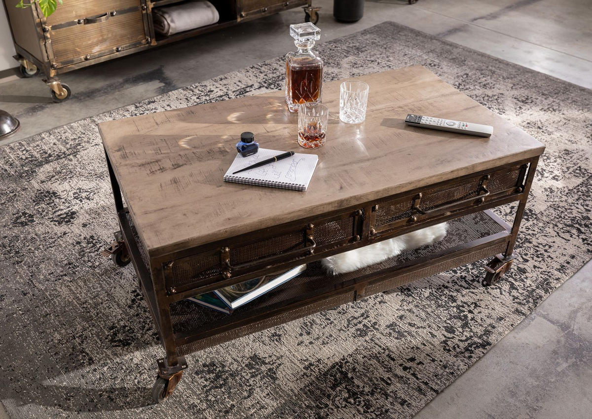 COUCHTISCH Mango 110x60x50 braun lackiert HEAVY INDUSTRY #222 - Braun, Holz (110/60/50cm) - Massivmoebel24