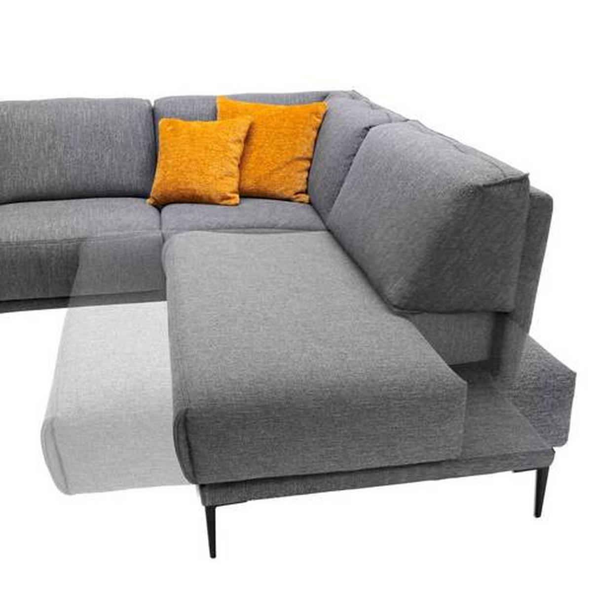 ECKSOFA in Flachgewebe Graphitfarben  - Schwarz/Graphitfarben, Design, Textil/Metall (260/210cm) - Johann Jakob
