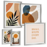 BILDER SET 5er Set - 50x50 cm & 20x30 cm & 40x60 cm Silberner Rahmen - Moderne Pflanzenmotive - Silberfarben, Kunststoff (40/60cm) - TULUP