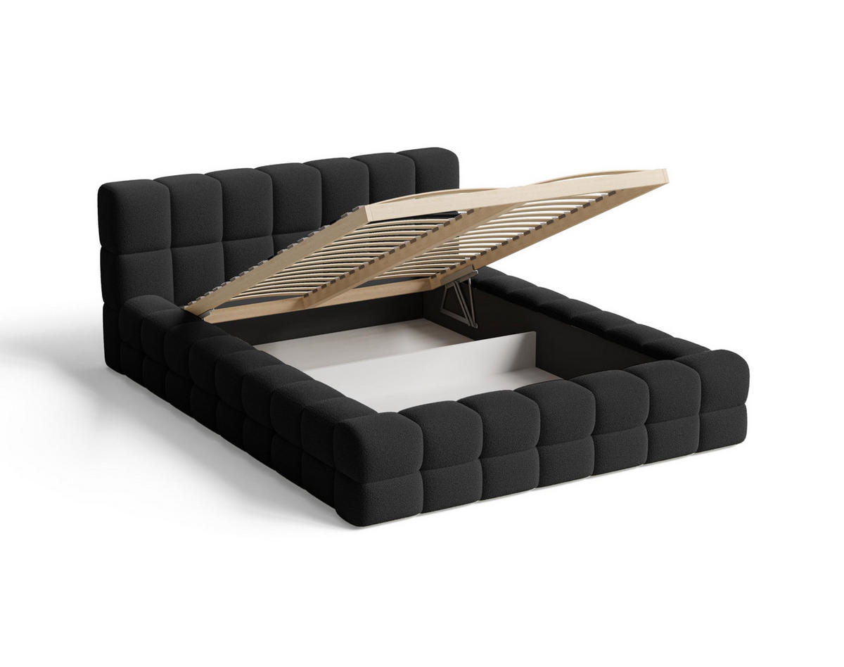 POLSTERBETT 180x200 mit Bettkasten, Lattenrost und Kopfteil, Eleganter Bouclé-Stoffbezug Schwarz - Schwarz, Holz (180/200cm) - Chilly