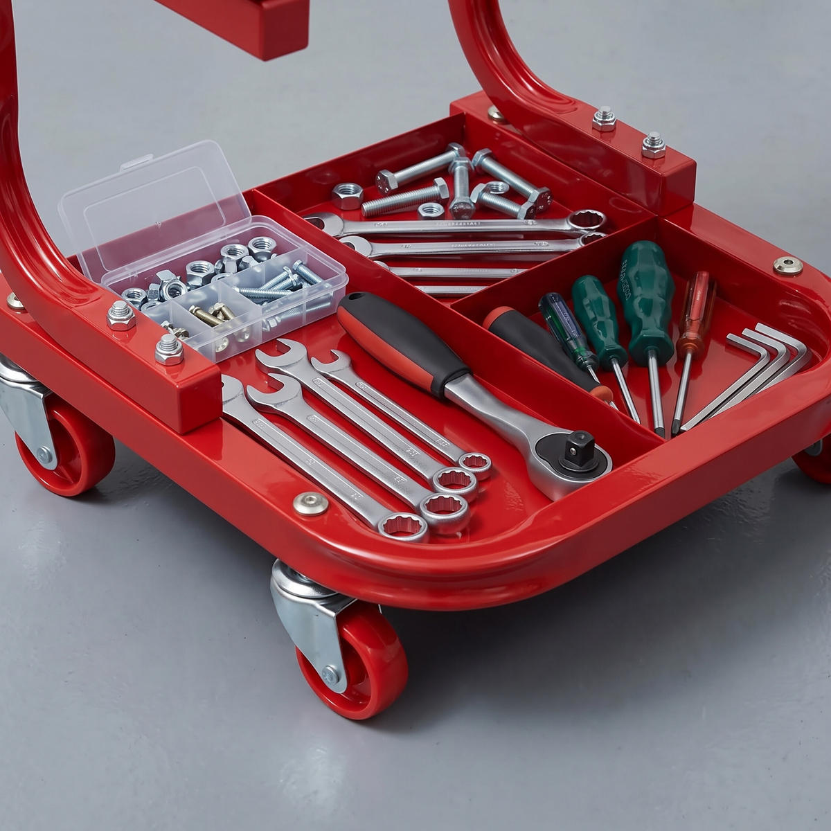 WERKSTATTHOCKER Schwarz-Rot auf Rollen mit Ablage 100 kg - Multicolor, Holzwerkstoff/Kunststoff (36/35/35.5cm) - Relaxdays