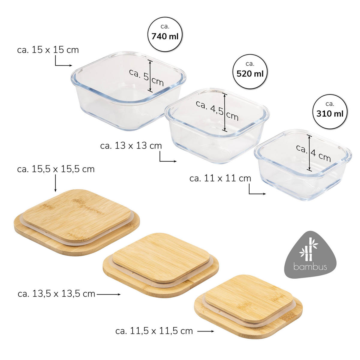 AUFBEWAHRUNGSDOSEN 3er-Set, weiß - Transparent, Glas (11/4/11cm) - eluno