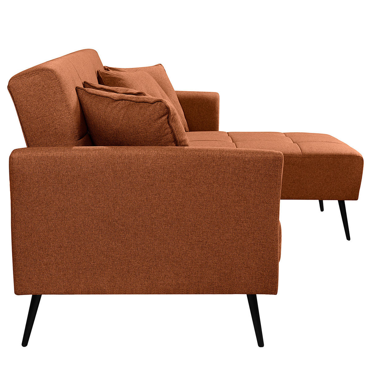 ECKSOFA mit Schlaffunktion - Flachgewebe - Rostfarben/Schwarz, Textil/Metall (250/144cm) - home24