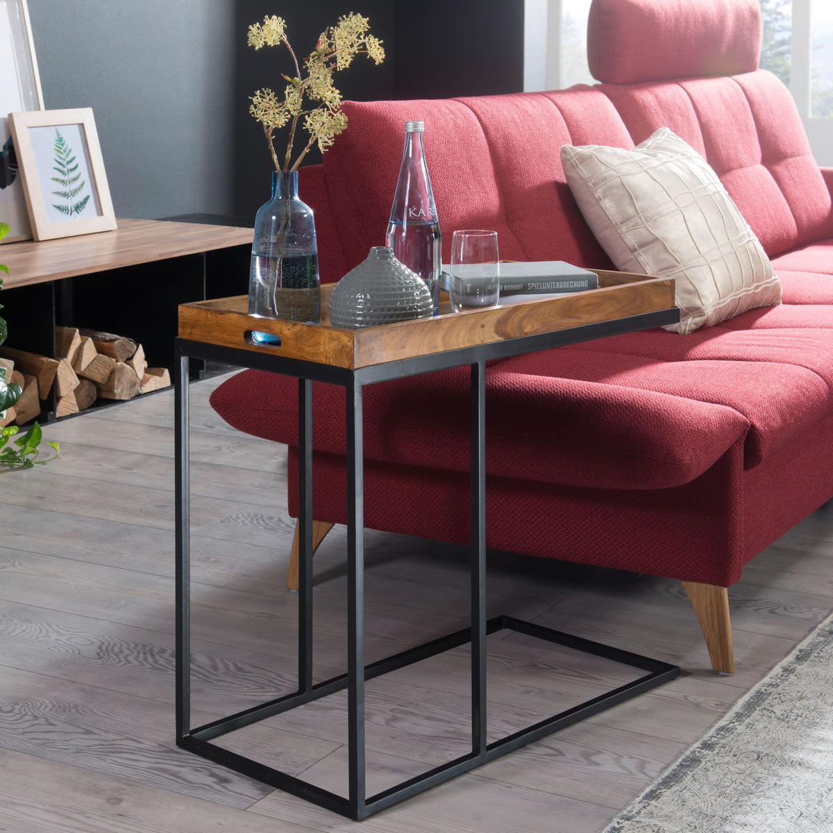 BEISTELLTISCH – Massivholz Metall platzsparend vielseitig - Schwarz/Braun, Holz/Metall (34/70/65cm) - KADIMA DESIGN