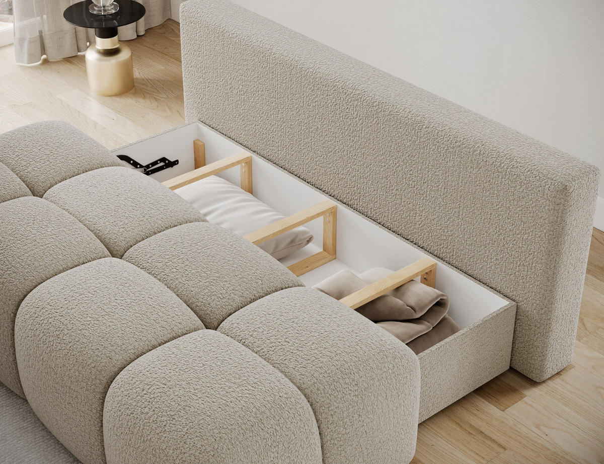 SCHLAFSOFA Nuwia mit Schlaffunktion und Bettkasten – Modernes Designsofa mit Schlafauszug und dekorativer Steppung - Beige, Kunststoff (200/102/100cm) - Wohnideebilder