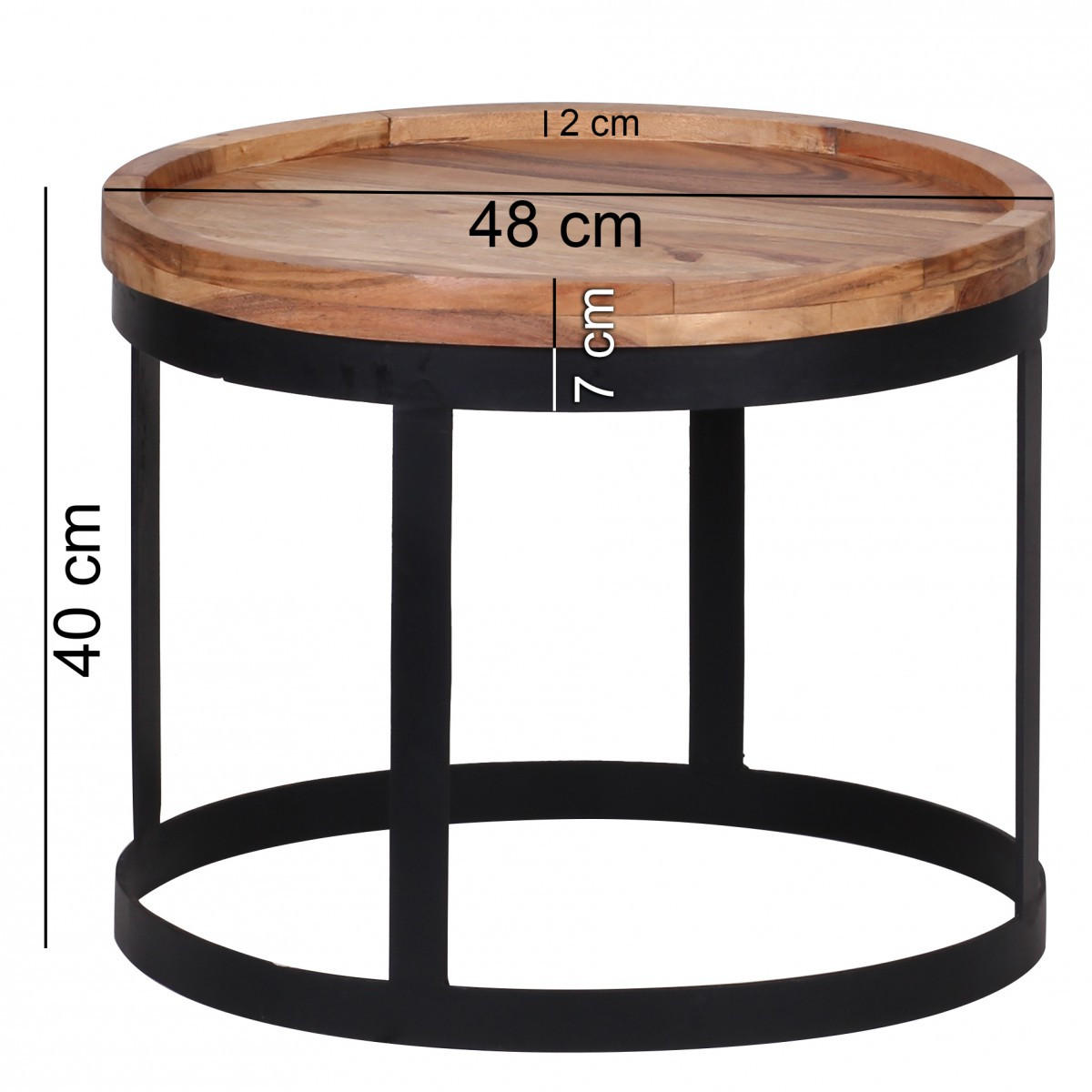 BEISTELLTISCH 2er Set Massivholz Metallgestell Rund Natur INDI, Beige 53x53x45 cm - Beige/Schwarz, Holz/Metall (53/53/45cm) - KADIMA DESIGN