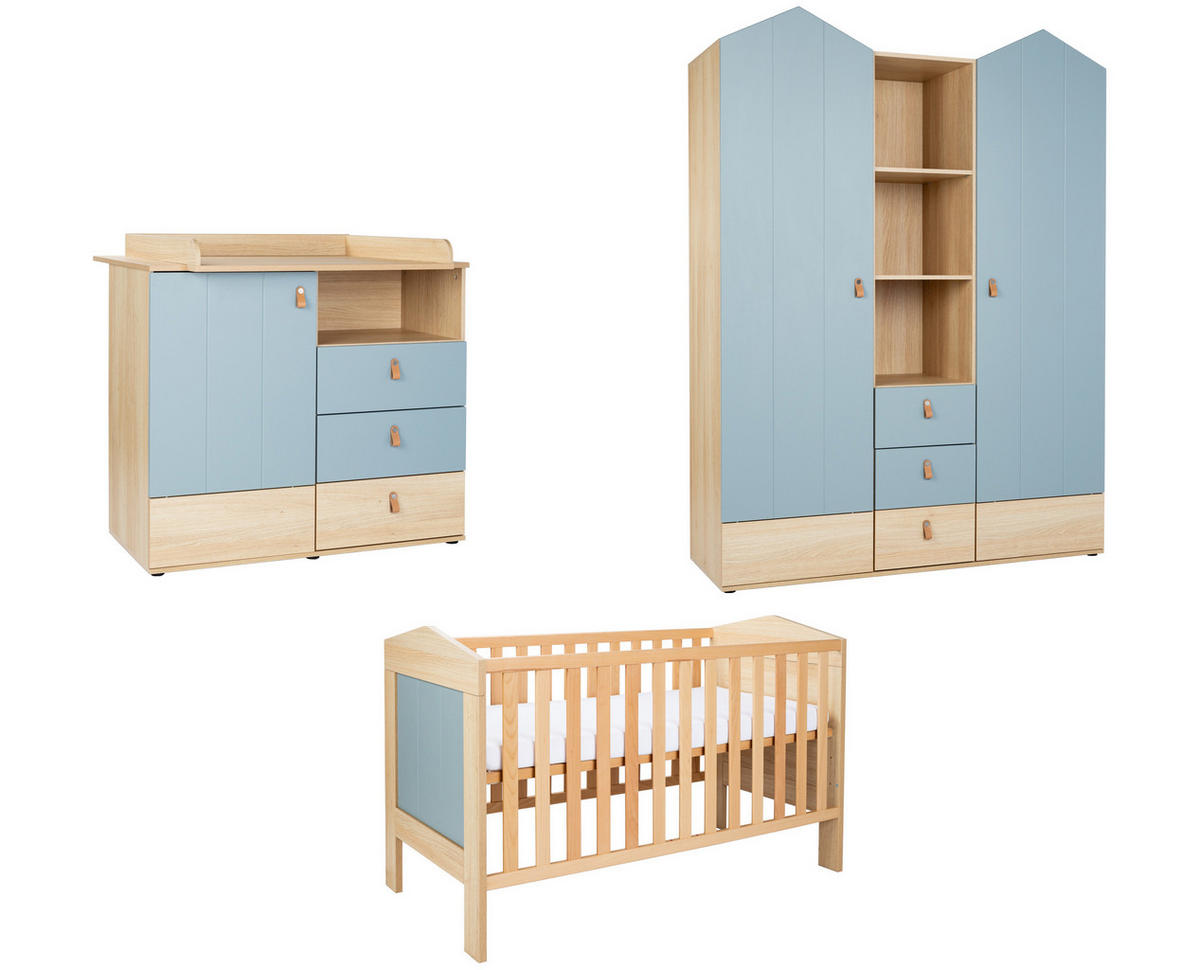 BABYZIMMER Set Roofy 3-tlg. - Salbeigrün/Eichefarben, Leder/Holz (1/1/1cm) - arthur berndt