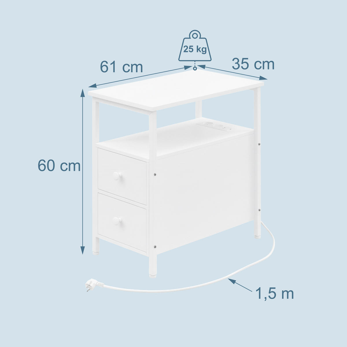 BEISTELLTISCH - Weiß, Holzwerkstoff/Metall (60/35/61cm) - Relaxdays