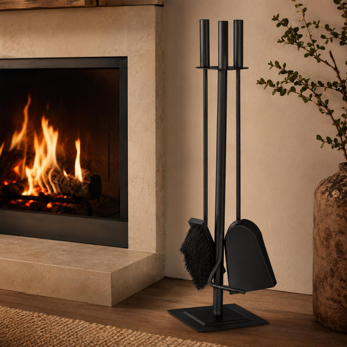 BRASSETT Svart 4-delars set - Svart, Trä/Metall (15/61/15cm) - Relaxdays