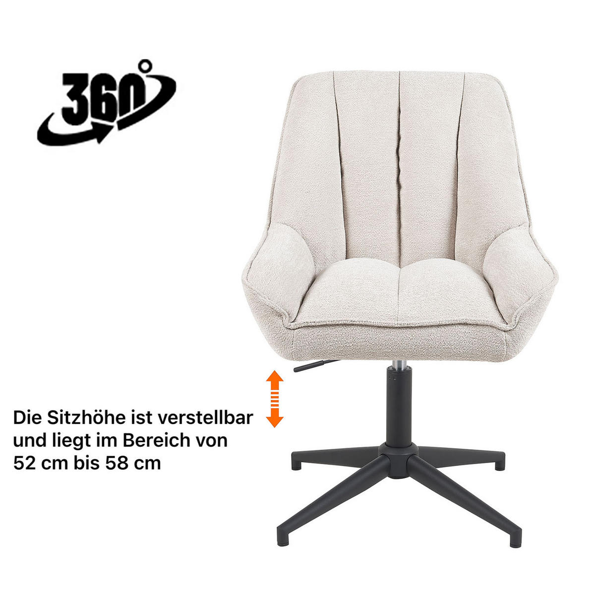 BÜROSTUHL Mika-Yara - Creme/Schwarz, Textil/Metall (60/85/68cm) - DUBI Möbel