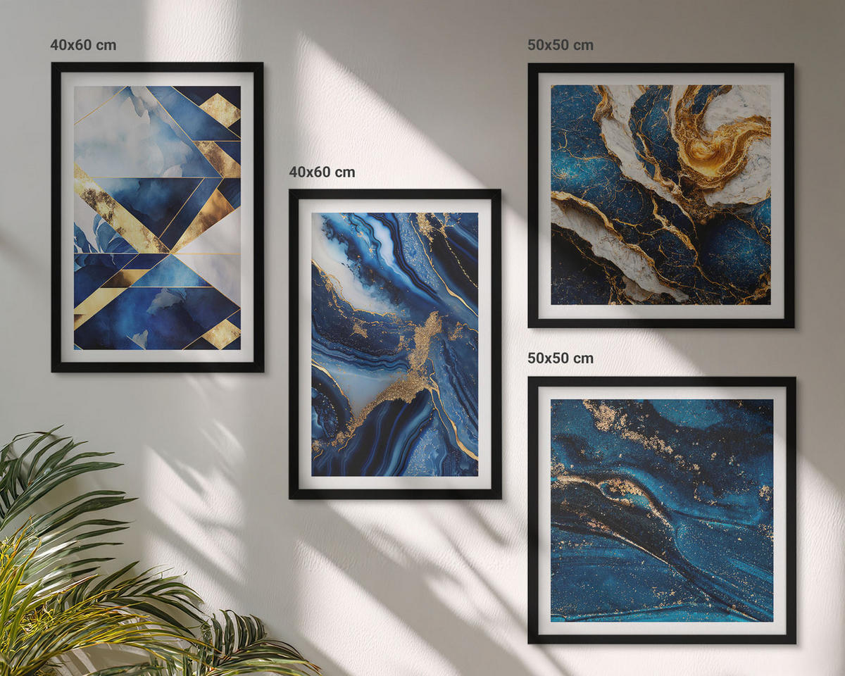 WANDBILDER 4er-Set - 50x50 cm & 40x60 cm Schwarzer Rahmen - Abstrakte, elegante Muster - Schwarz, Kunststoff (50/50cm) - ArtPrintCave