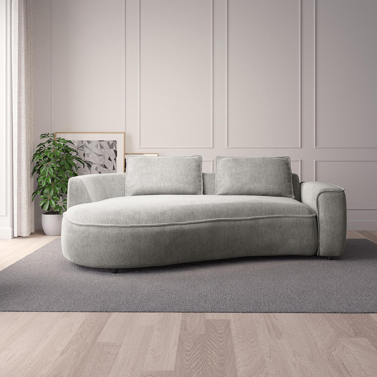 2,5-SITZER SOFA - Hellgrau/Schwarz, Kunststoff/Textil (217/82/146cm) - home24
