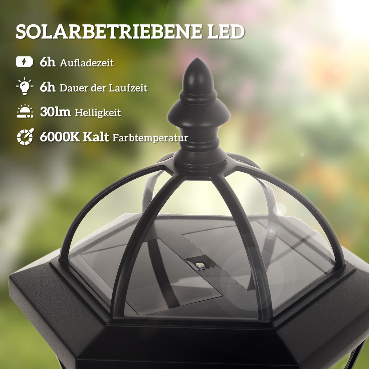 SOLAR Gartenlaterne 2er Set LED Laterne Gartenleuchte 6 Stdn. ABS H129cm - Schwarz, Kunststoff (18.5/18.5/129cm) - Outsunny