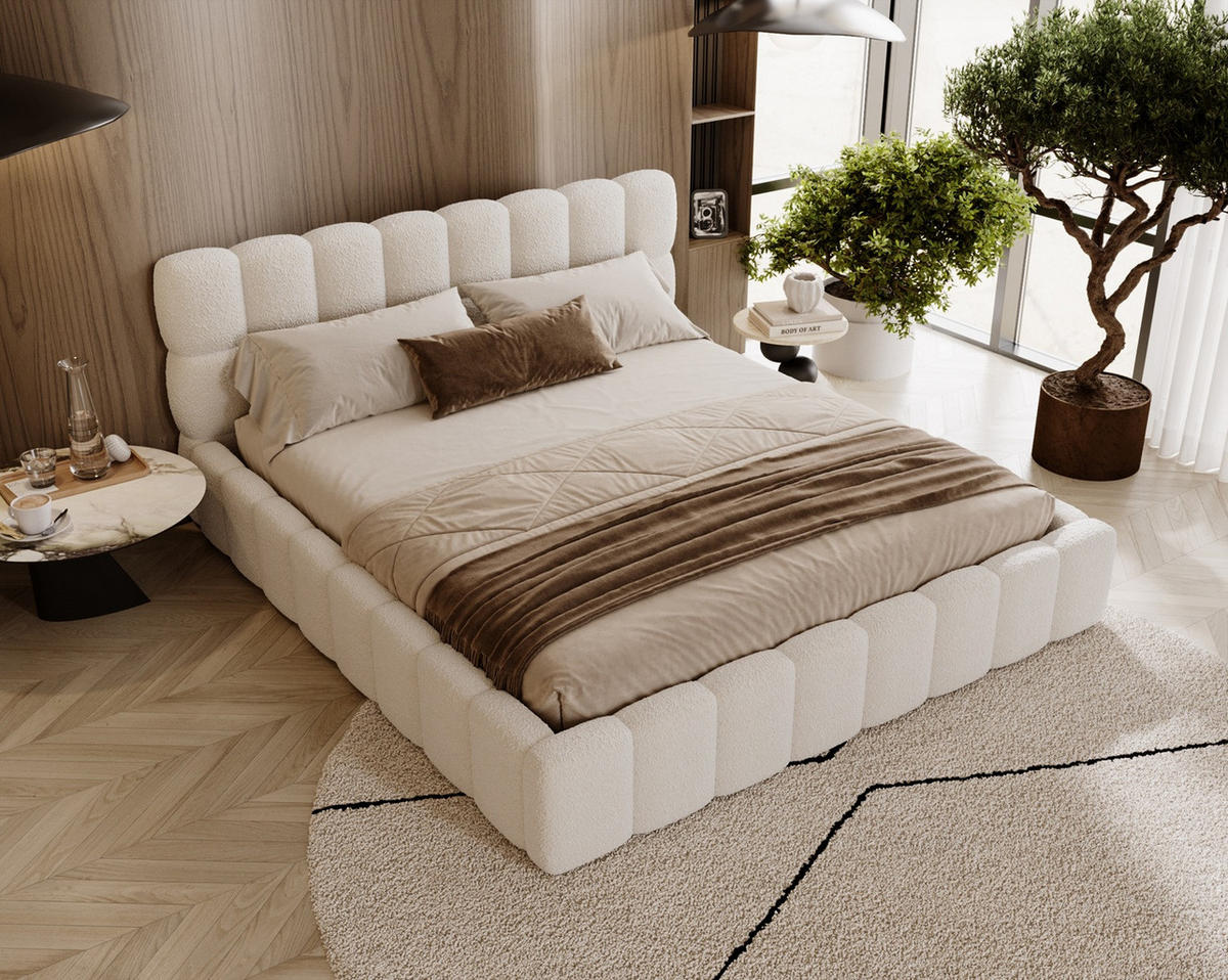 POLSTERBETT ALMA 180 x 200 cm, Bubble, Bouclé, creme - Creme, Textil (180/200cm) - Labett