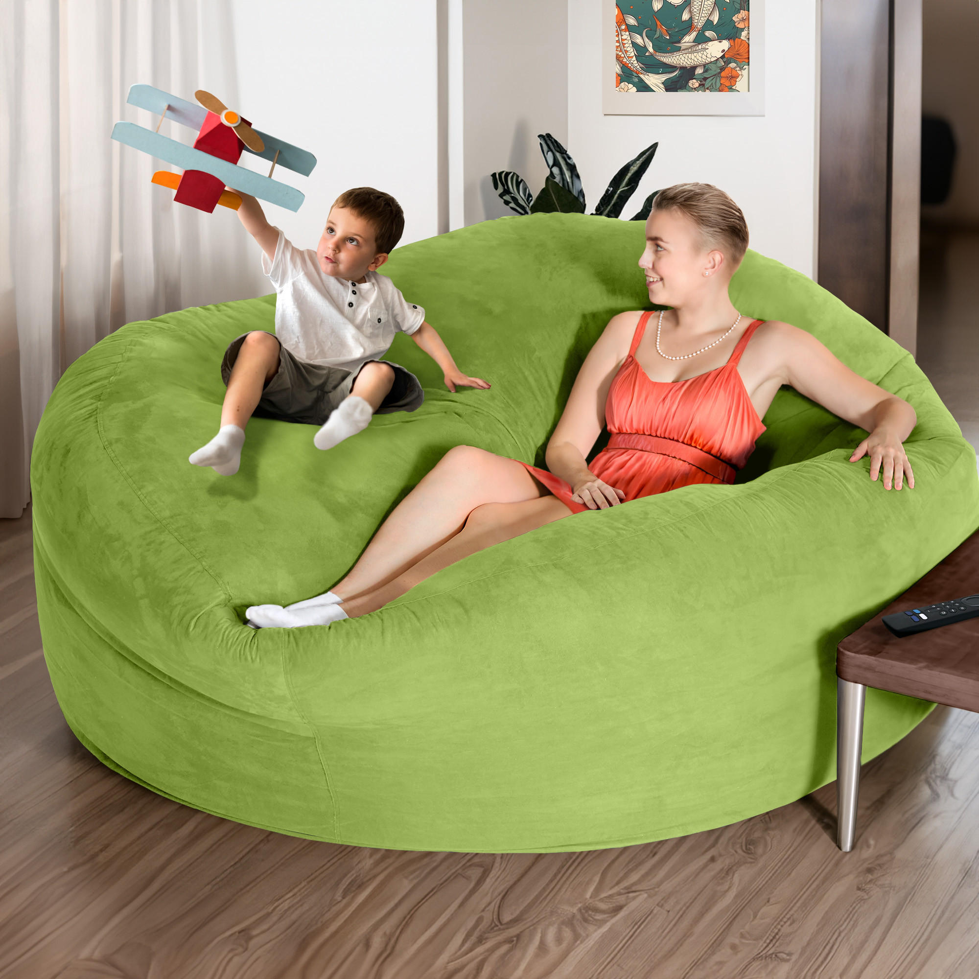 RIESEN-SITZSACK XXL JUMBO Velours 6ft - Grün, Textil (180/120/180cm) - Green Bean