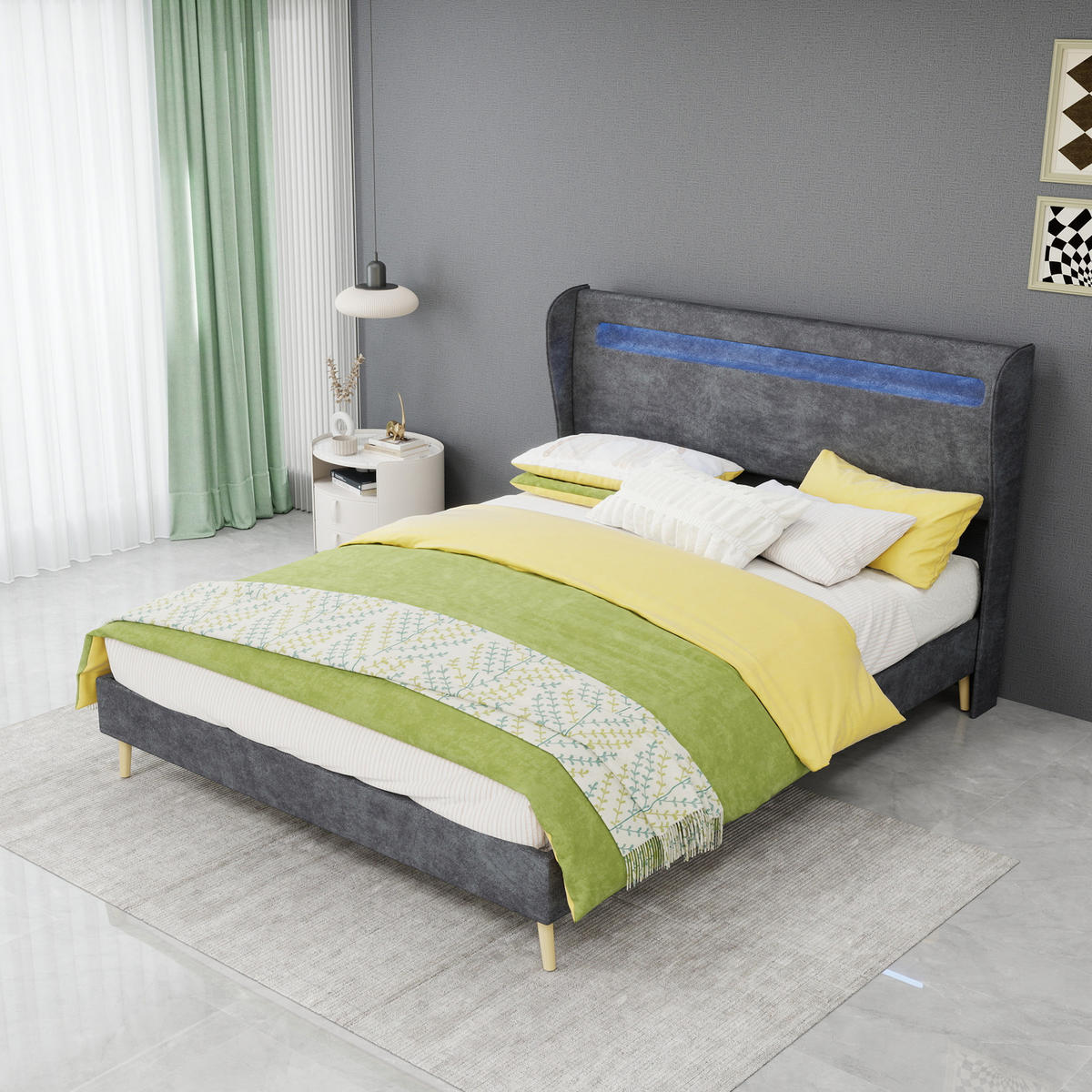 POLSTERBETT 140/200 cm in Grau mit LED Stoff modern - Naturfarben/Grau, Holzwerkstoff/Textil (140/200cm) - STILVORA