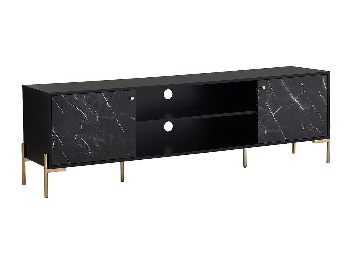 TV-MÖBEL mit 2 Türen & 2 Ablagefächern - MDF & Metall - Marmor-Optik Schwarz & Goldfarben - CIEMILA - Schwarz, Holz (180/55/40cm) - Vente-Unique