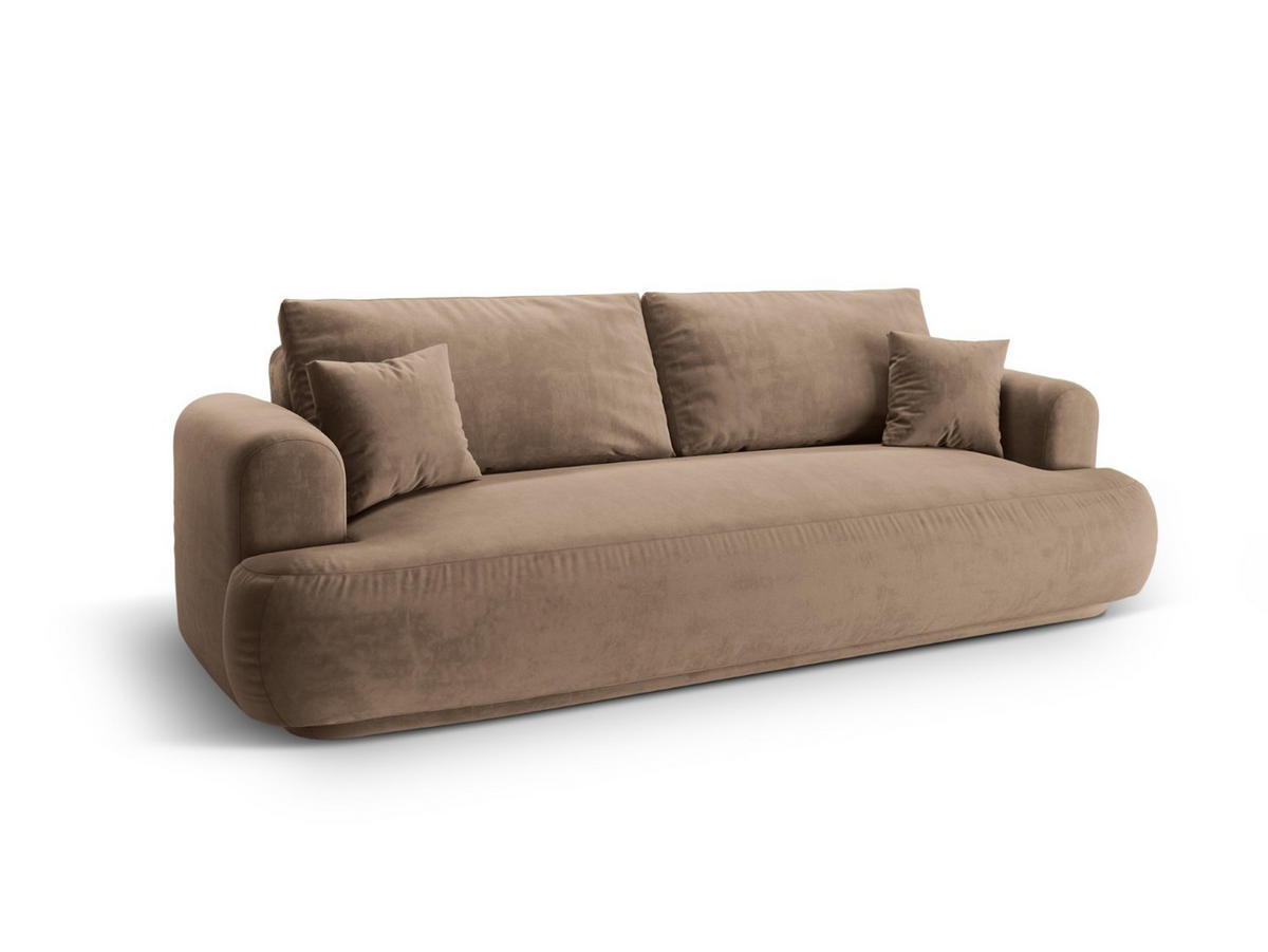 SOFA ausklappbar mit Bettkasten Ella aus Samt dunkelbeige 3 Sitzplätze - Mokka, Textil (271/94/108cm) - Micadoni