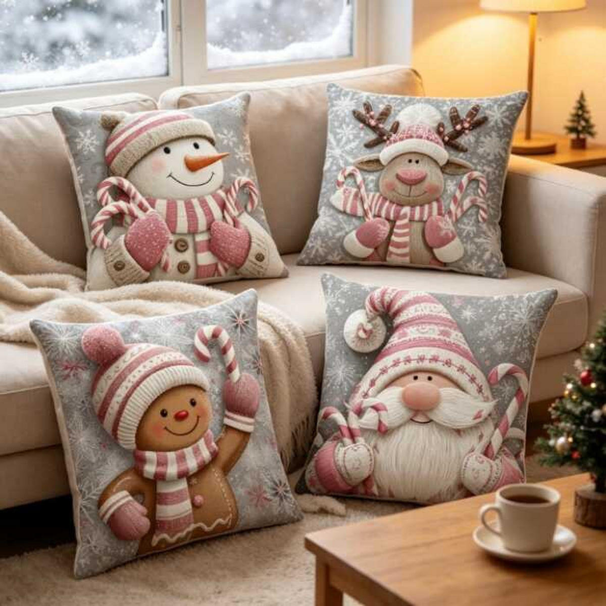 KISSENBEZUG – Weihnachtskissenbezug (Kissenfüllung nicht enthalten) – 45 x 45 cm – Pink(vier Stück) - Pink, Textil (45/45cm)