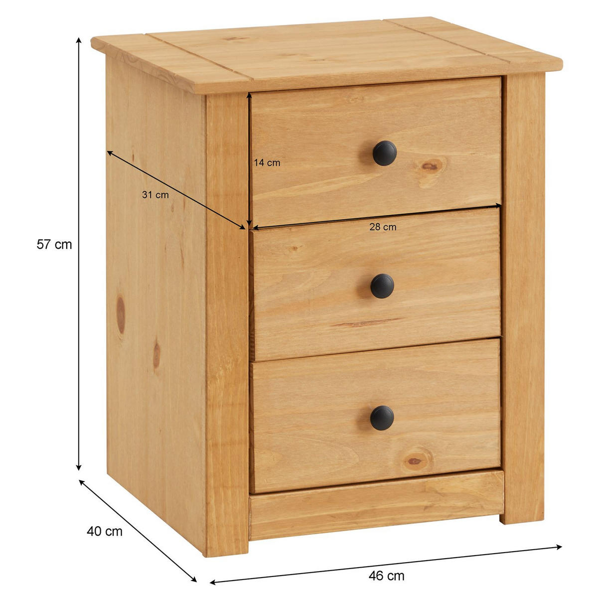 NACHTKOMMODE CANCUN gebeizt/gewachst - Kieferfarben, Holz (46/57/40cm) - CARO-Möbel