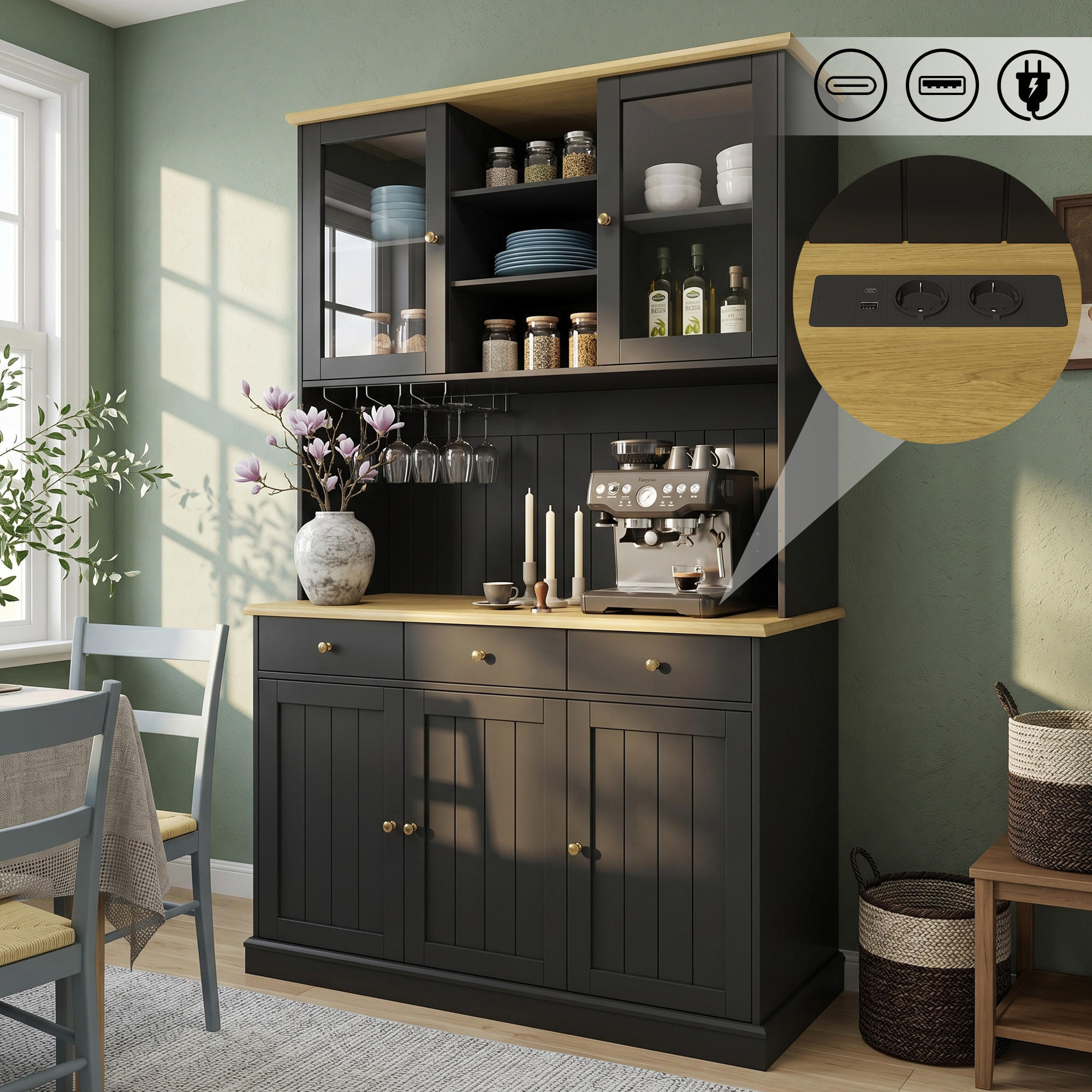 Fohere Buffetschrank Schwarz 120x191x40 cm