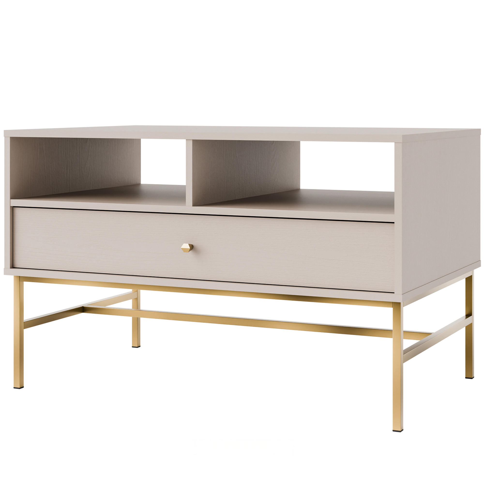KAFFEETISCH FLOREN, Creme/Gold - Creme, Holzwerkstoff/Metall (65/100.2/62.5cm) - KONSIMO®