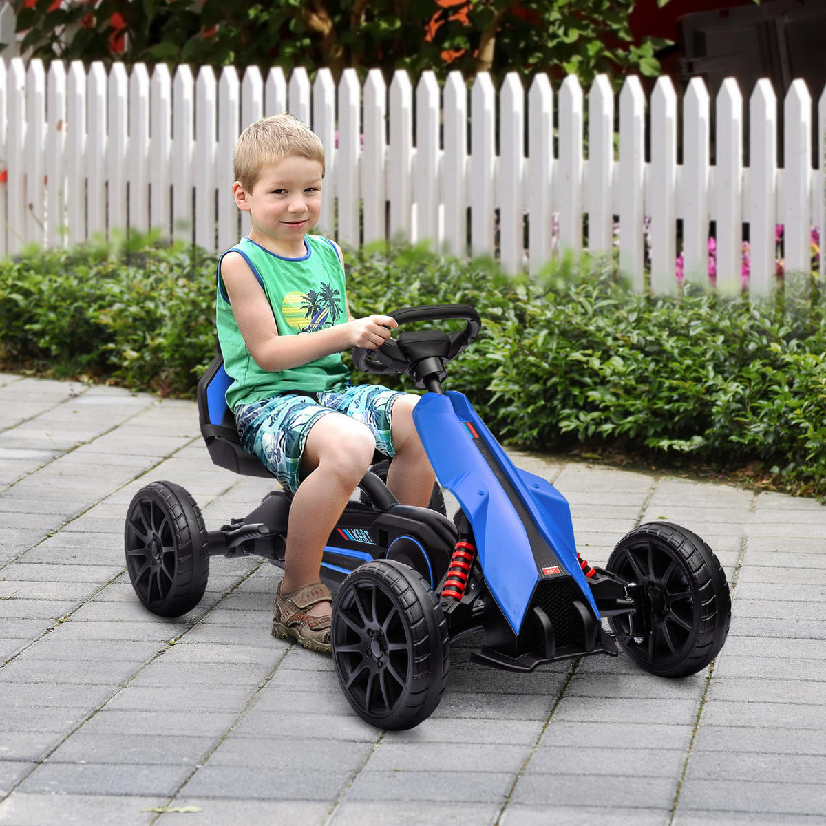 KINDER GO KART TRETAUTO, Blau/Rot, Metall+ Kunststoff - Blau, Metall (100/58/58.5cm) - HOMCOM