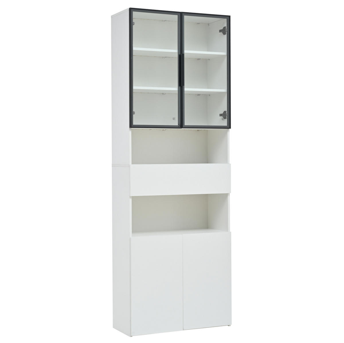 VITRÍNA 70/30/200 cm bílá z dřevotřísky s LED osvětlením a skleněnými dvířky - bílá, kompozitní dřevo (70/200/30cm) - OKWISH
