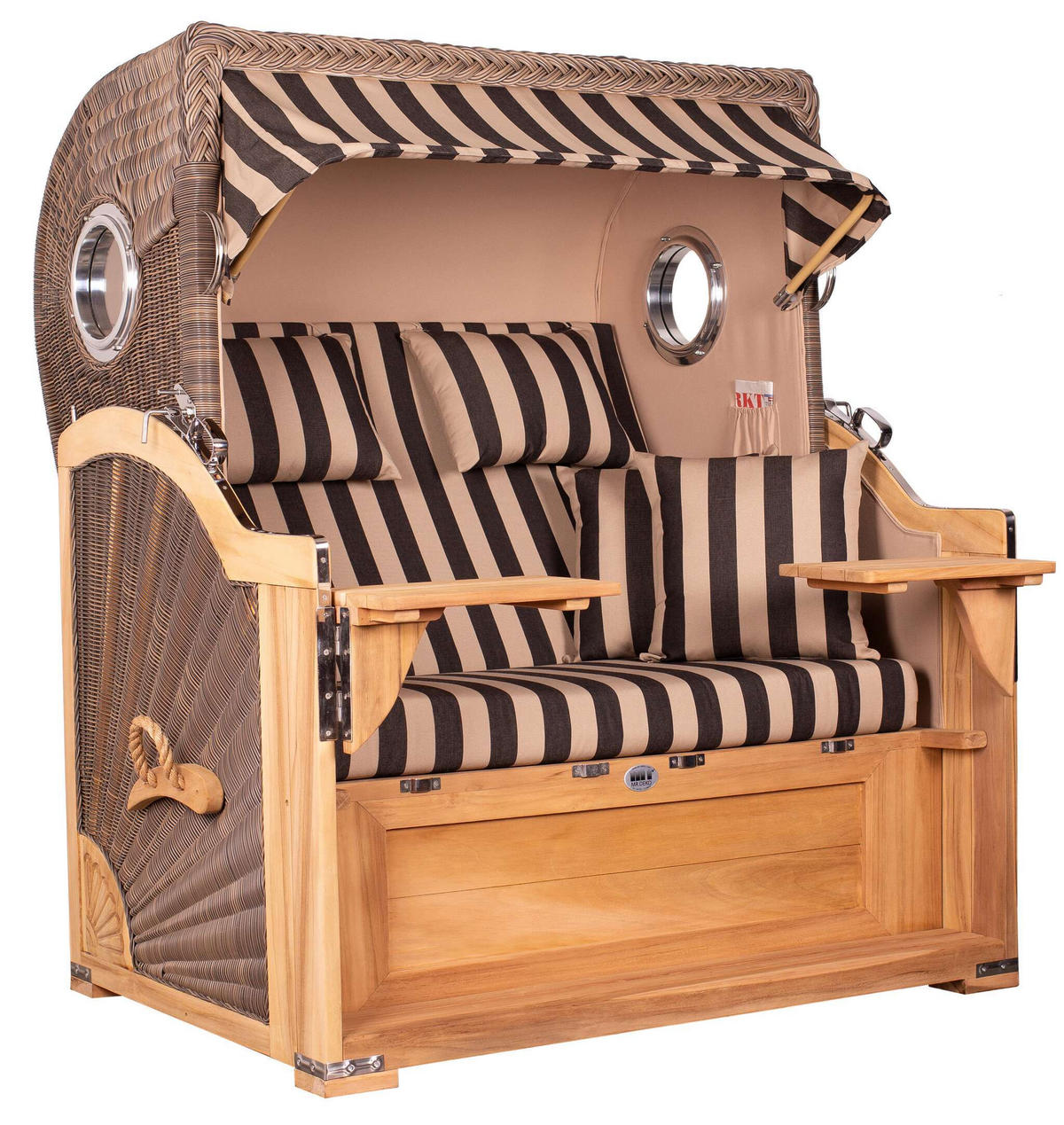 STRANDKORB Baltikum Teak 2,5 Sitzer - Braun/Grau, Holz/Metall (142/170/95cm) - Mr. Deko