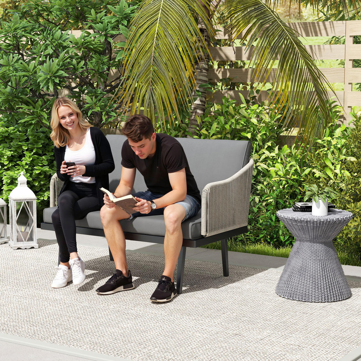 GARTENBANK DE-13424 2-Sitzer mit Kissen Dunkelgrau - Dunkelgrau, Metall (110/72/70cm) - ComfortXL