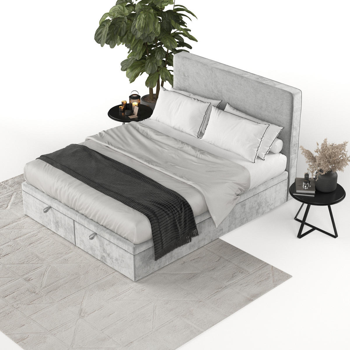 POLSTERBETT Hush mit Stauraum 200/200 cm Hellgrau im Lotta Stoff - Hellgrau/Schwarz, Holz/Holzwerkstoff (200/200cm) - AltaBeds