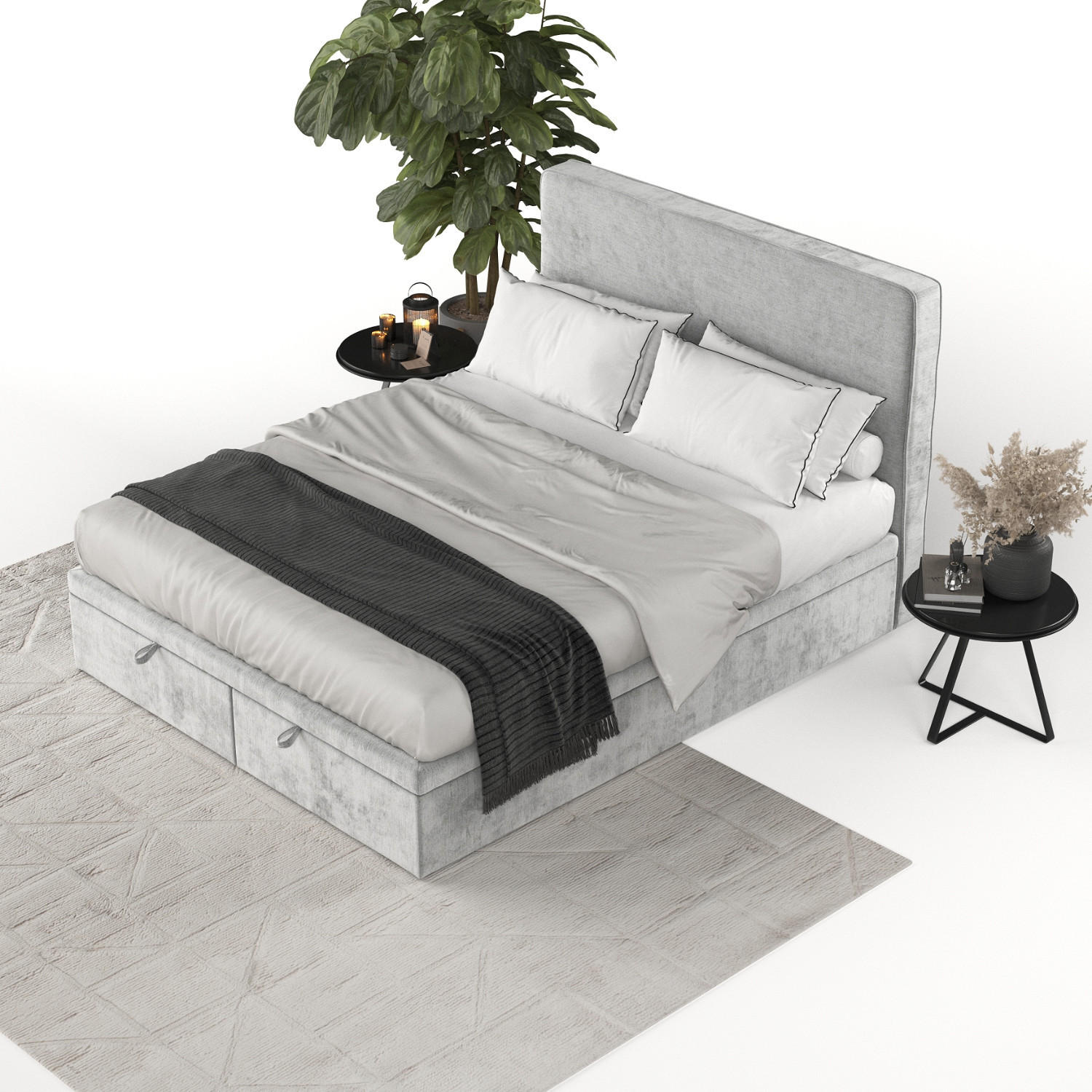 Thumbnail - AltaBeds Polsterbett, Hellgrau, Textil, Buche, Kiefer, 160x200 cm, Oeko-Tex® Standard 100, Handmade in Europe, Schlafzim...