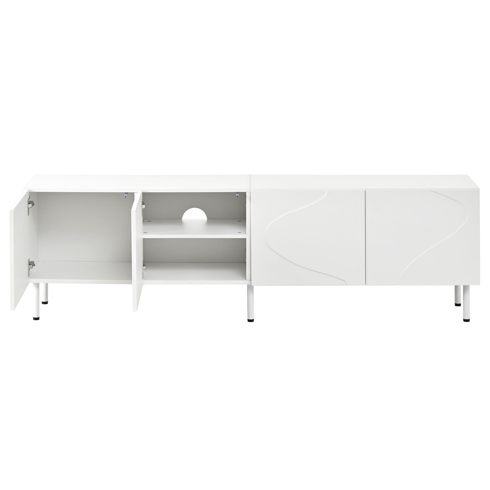 TV-RACK 170x35x50cm PushtoOpen Lowboard Weiß Grifflos Geschwungenes Design - Weiß, Holz (49.5/21.01/96.29cm) - Raelunyi