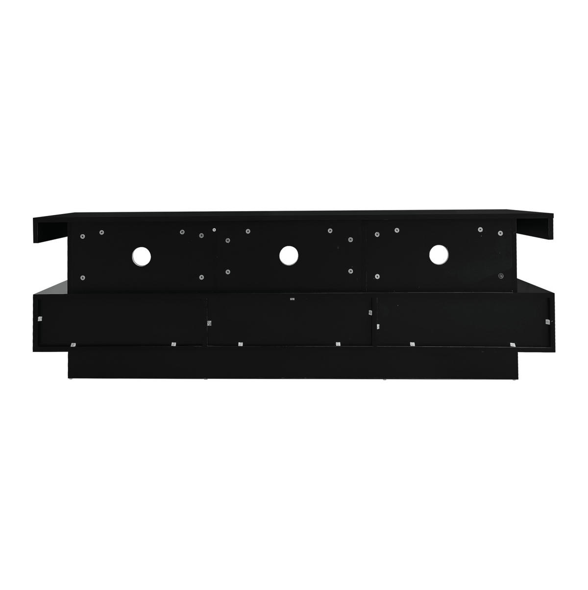 TV-LOWBOARD aus Spanplatte 160x38x50,5 cm Schwarz Hochglanz mit LED-Beleuchtung und 3 Glasfächern - Schwarz, Holzwerkstoff (160/50.5/38cm) - IVMEU