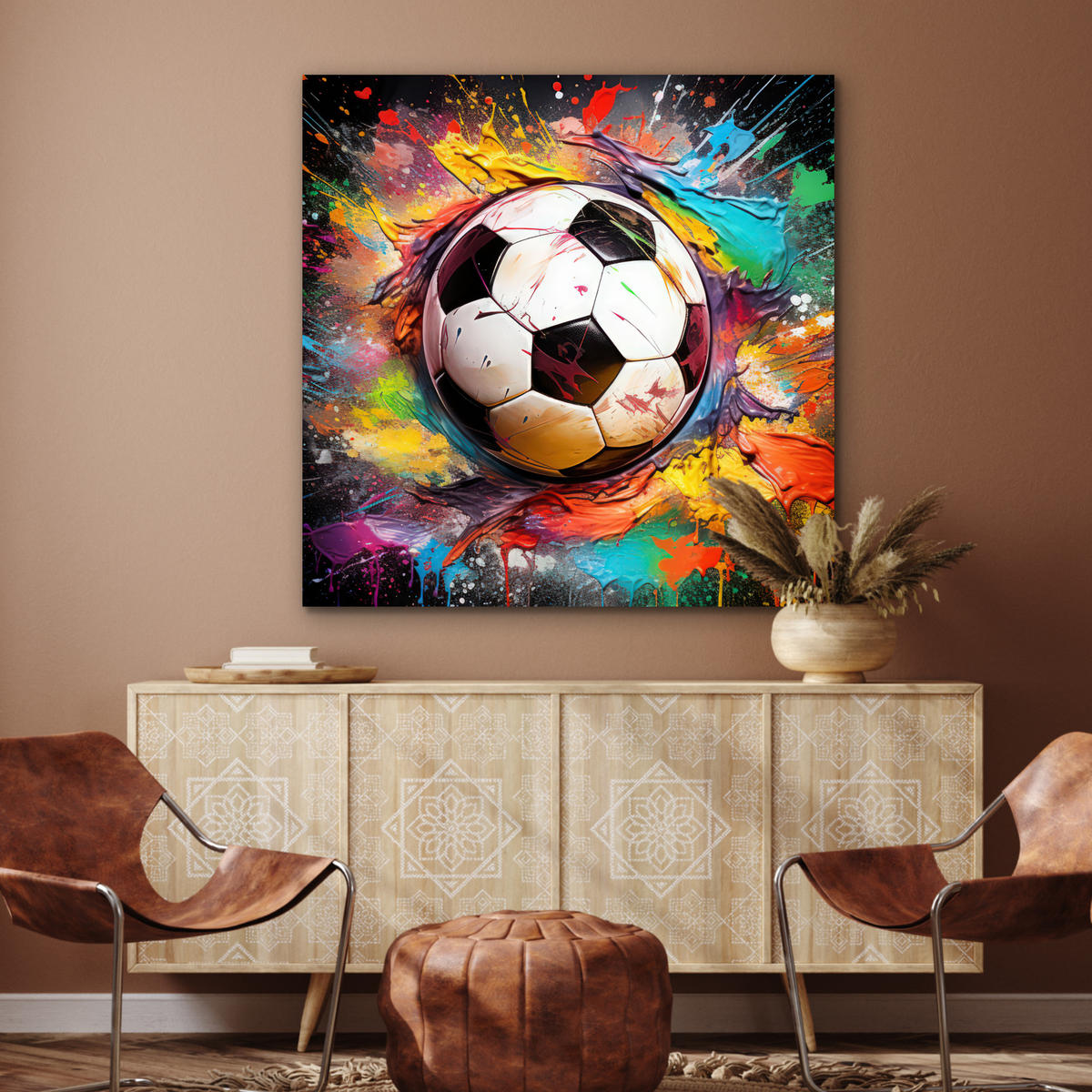KOVOVÝ OBRAZ Futbal - Farba - Farby - Čierna - Biela 90x90 cm - biela, kov (90/90cm) - MuchoWow