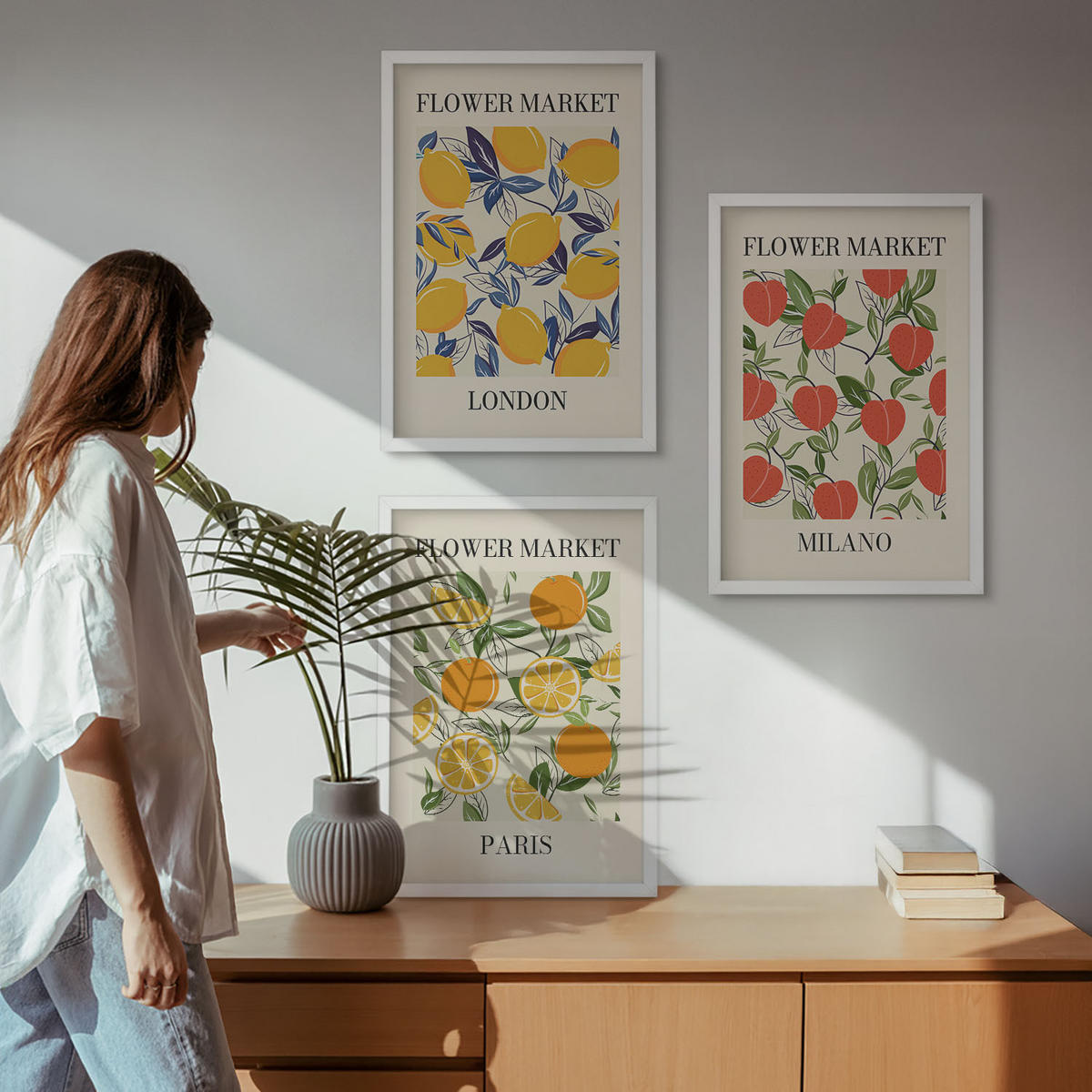 WANDBILDER 3er-Set - 40x60 cm Weißer Rahmen - Blumenplakate in Städten - Weiß, Kunststoff (40/60cm) - ArtPrintCave