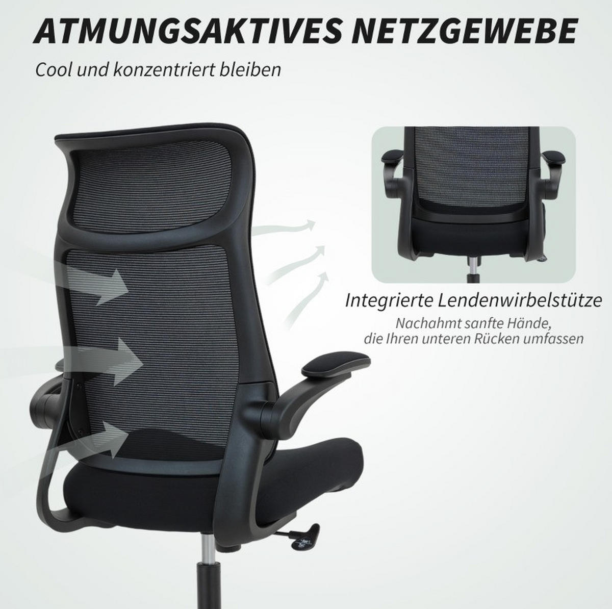 BÜROSTUHL ergonomisch höhenverstellbar Netzrücken Schwarz - Schwarz, Kunststoff (64/118/65cm) - Meubliv