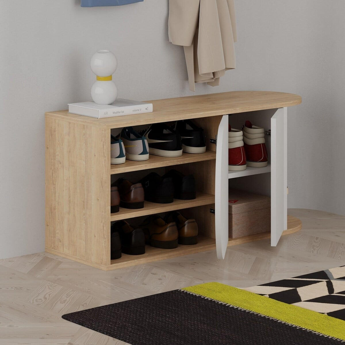 SCHUHAUFBEWAHRUNG 2 Türen B104 cm – NOVA - Eichefarben/Weiß, Holzwerkstoff (37/50/123.1cm) - Calicosy