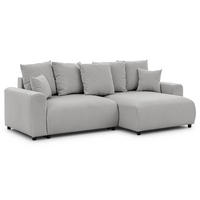 ECKSOFA Calma mit Schlaffunktion und Bettkasten im Bumpy-Design aus weichem Grau Webstoff - Ottomane rechts - Schwarz/Grau, Holz/Kunststoff (140/239cm) - S-Style