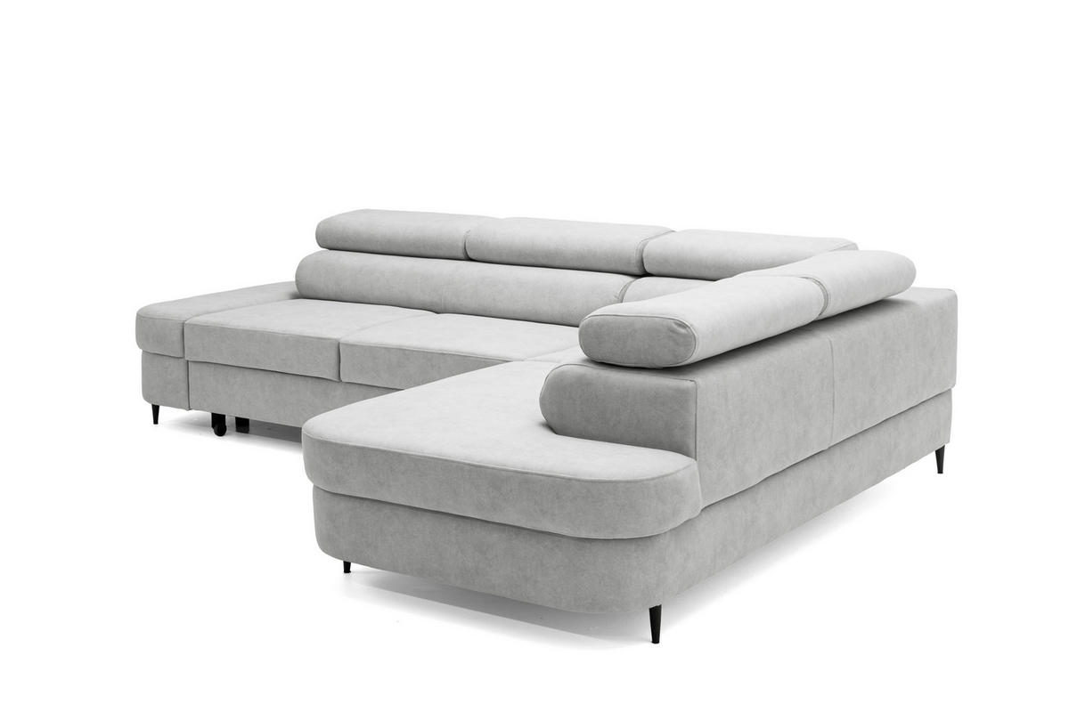 ECKSOFA PRIAM L Rechts mit Schlaffunktion 125x195 Velours Hellgrau - Hellgrau/Schwarz, Holz/Textil (203/275cm) - Muffo