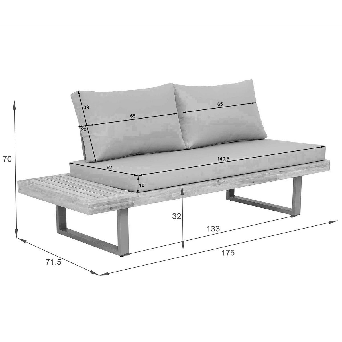 LOUNGESET - Akazie massiv / Polyester - Braun / Grau - 3-teilig - Taupe, Holz/Textil - home24