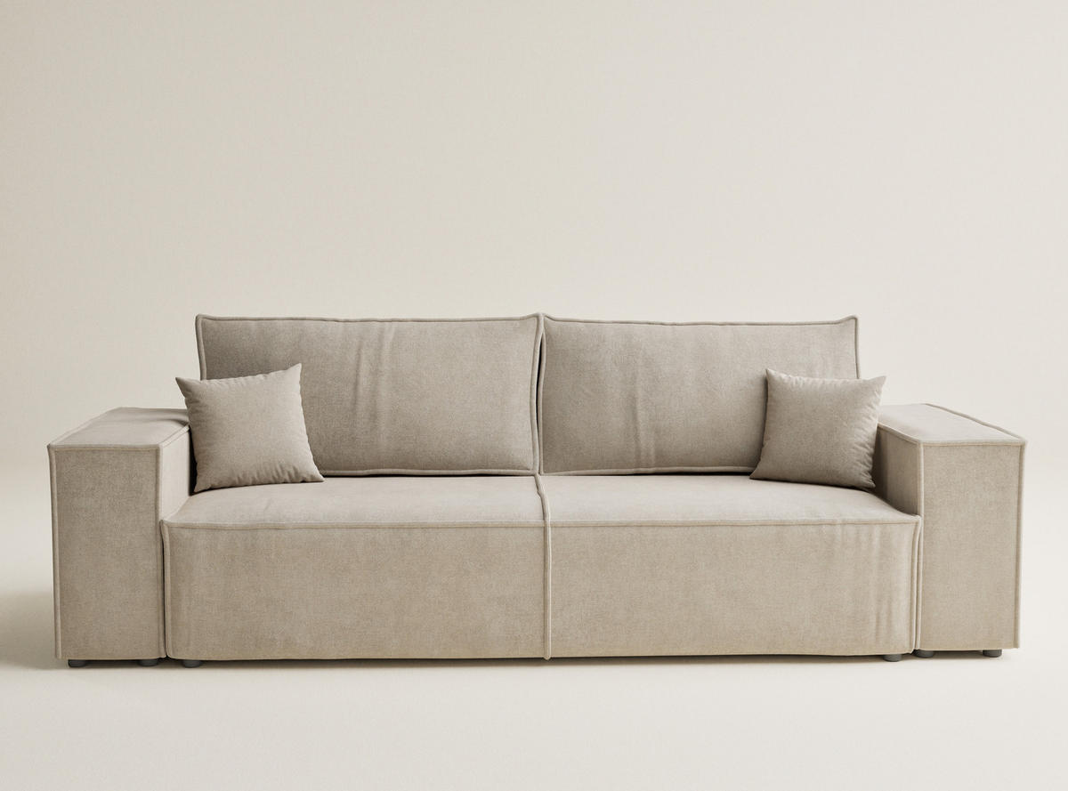 SOFA MIT SCHLAFFUNKTION Milos Beige Webstoff - Beige/Schwarz, Holz/Holzwerkstoff (255/70/105cm) - Maison de Reve