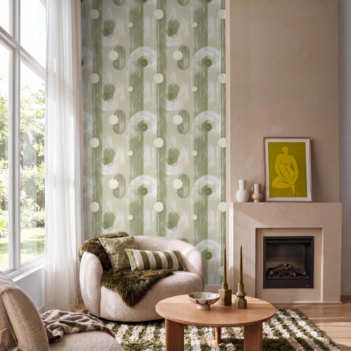 TAPETE - Künstlerisch - Modern - Grün - 120x240 cm - Olivgrün, Papier (120/240cm) - OnlyWow