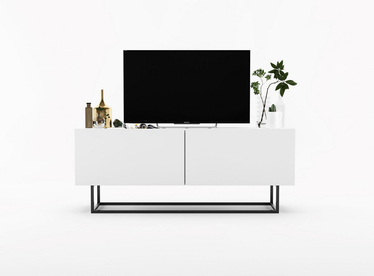 TV-SCHRANK Enjoy Weiß matt mit Metallrahmen 120 cm - Schwarz/Weiß, Holzwerkstoff/Metall (120/46/35cm) - Meble Lindner