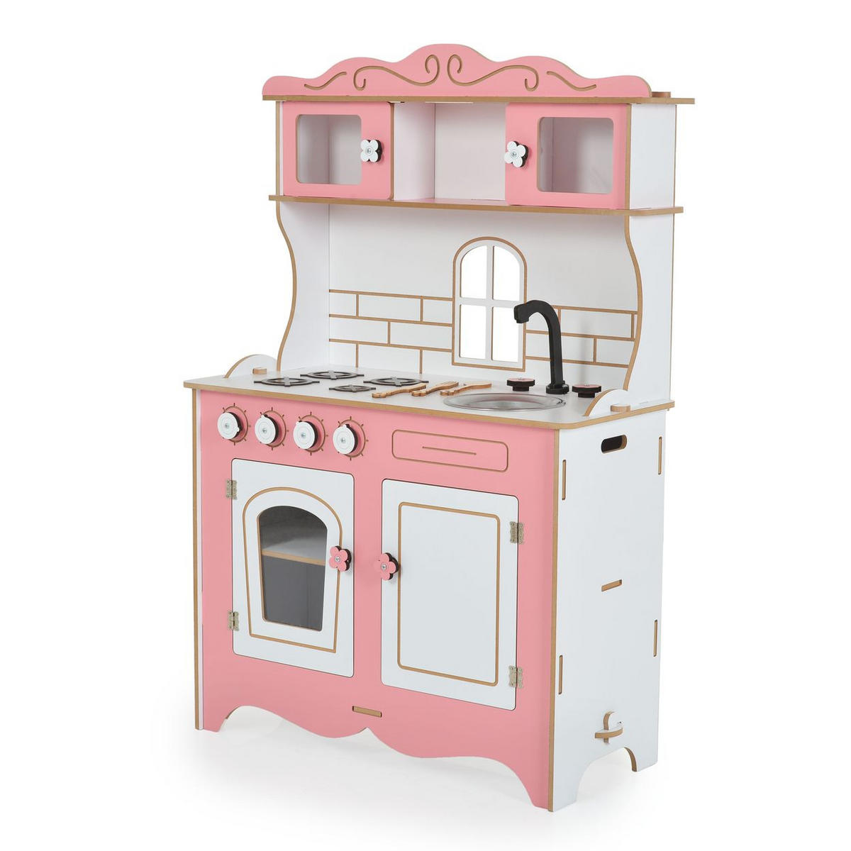 SPIELKÜCHE Rosey CG39 rosa Holz, Herd mit 4 Kochplatten, Backofen, Spülbecken, Küchenutensilien - Rosa, Holz (70/33/105cm) - Moni