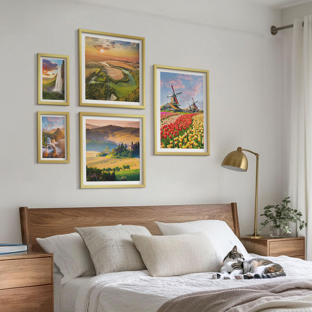 BILDER SET 5er Set - 50x50 cm & 20x30 cm & 40x60 cm Goldrahmen - Whisky, Wein, Champagner, Kaffee, Alkohol - Goldfarben, Kunststoff (40/60cm) - TULUP